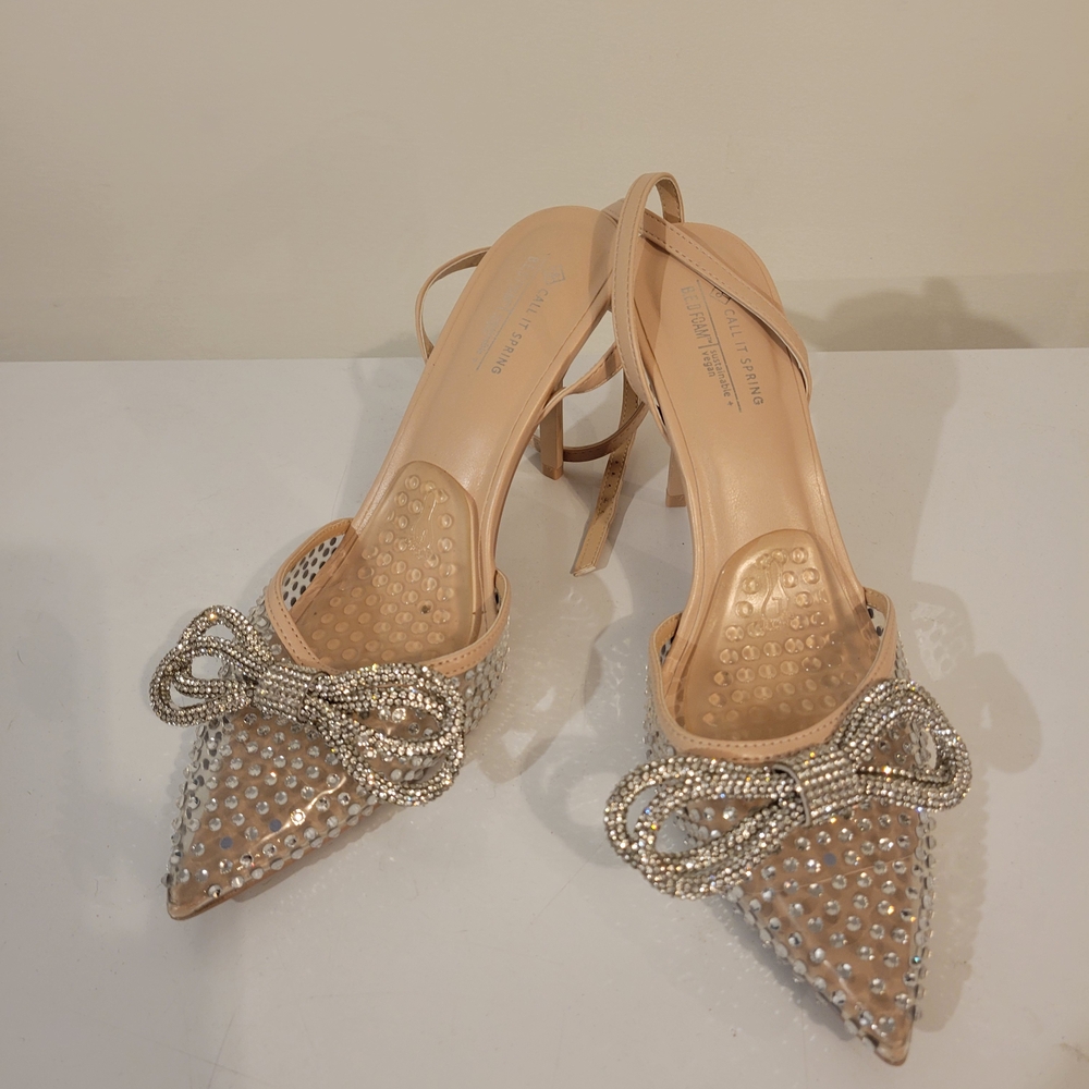 Call It Spring Beige and Silver Embellished Heels
